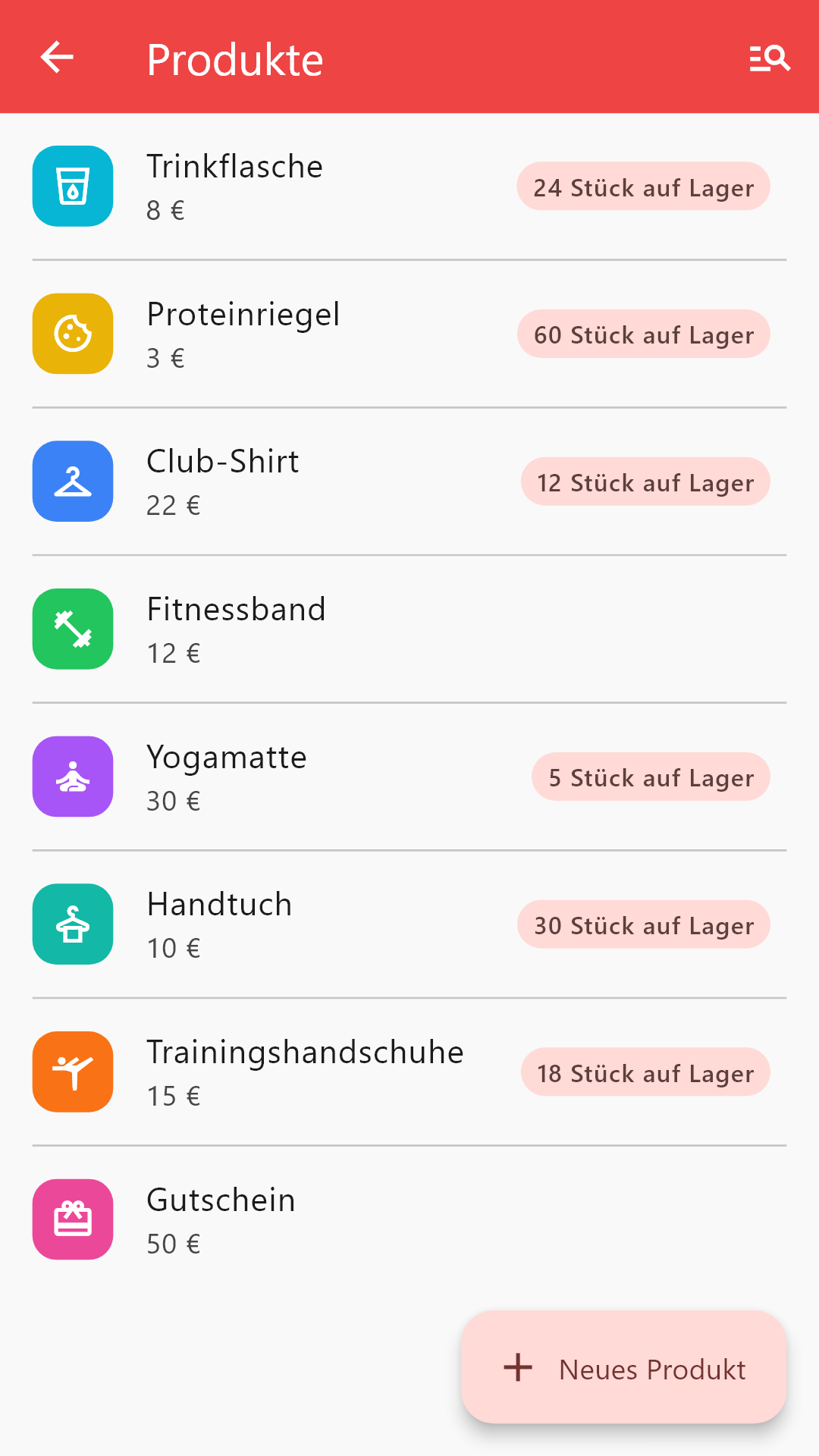 Der Attendlr-Produktkatalog: Artikel zum Verkauf mit Preisen und Beständen.